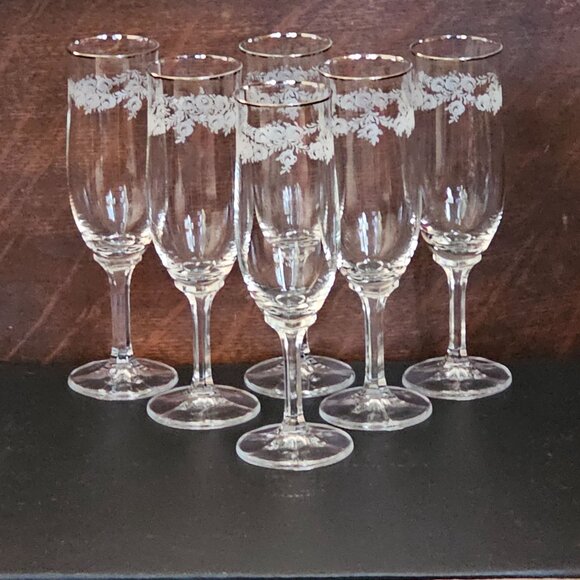 6 Romantic Floral Champagne Flutes Glasses  7.5" Sweetheart Rose Johann Haviland - Picture 8 of 8